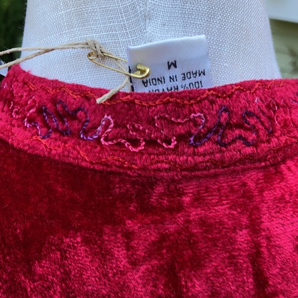 Vintage boho Hippy red velvet tunic unisex India M - Picture 7 of 12